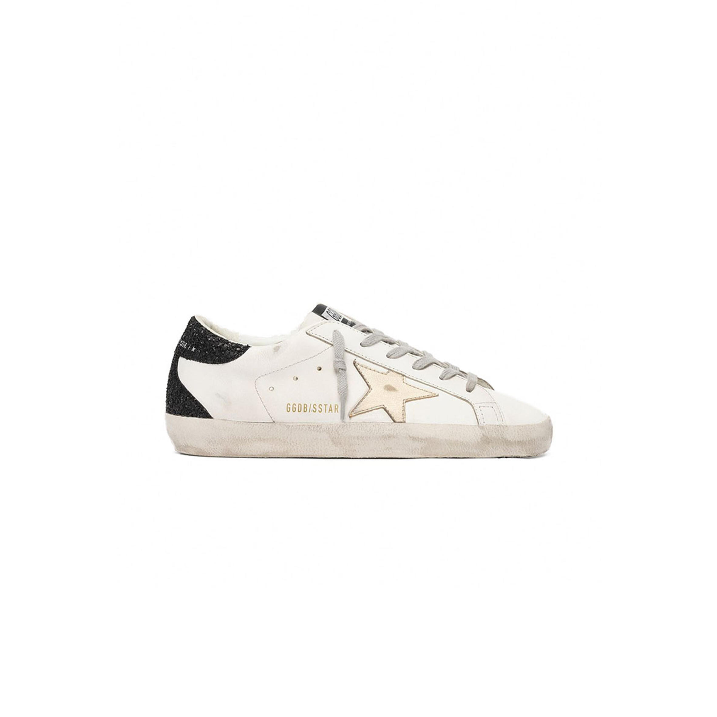 GOLDEN GOOSE WOMEN'S SUPER-STAR WITH GOLD STAR AND BLACK GLITTER HEEL TAB GWF00102